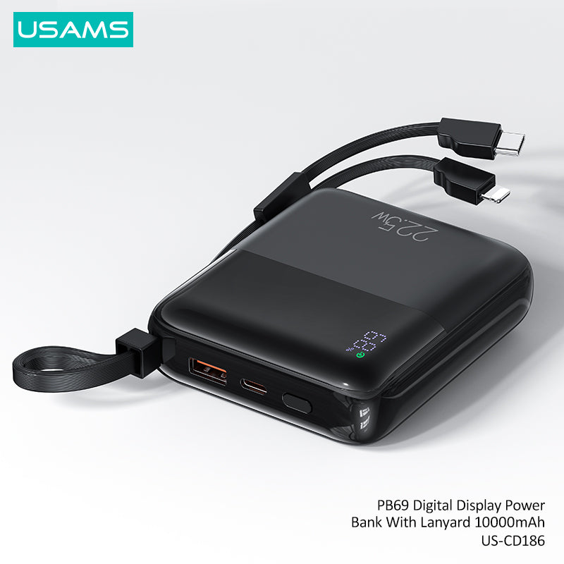 US-CD186 PB69 Digital Display Fast Charging Power Bank With Lanyard 10000mAh
