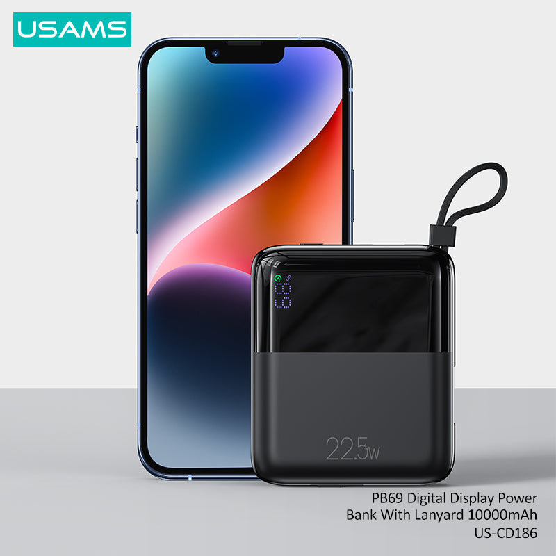 US-CD186 PB69 Digital Display Fast Charging Power Bank With Lanyard 10000mAh