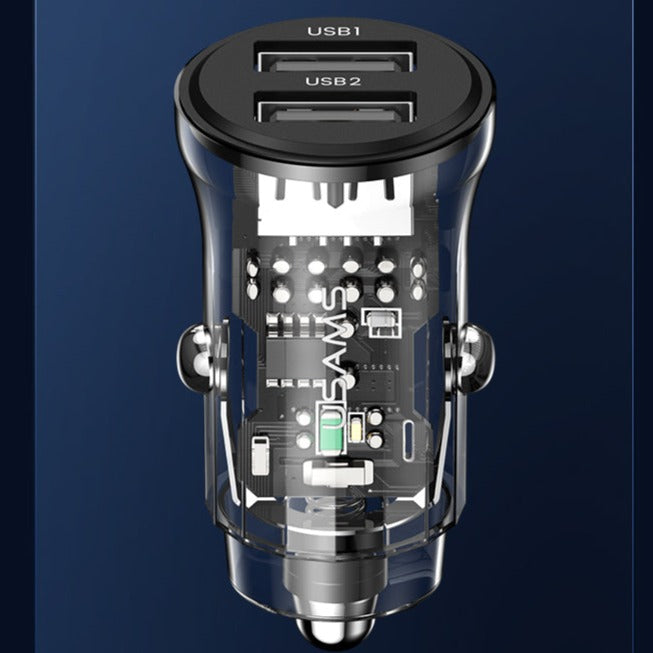 15W Transparent Dual USB A+A Mini Car Black Charger
