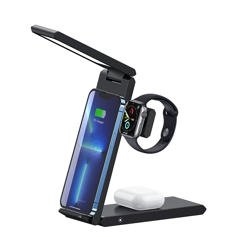 15W 3in1 Folding Wireless Charging Stand With Table Lamp