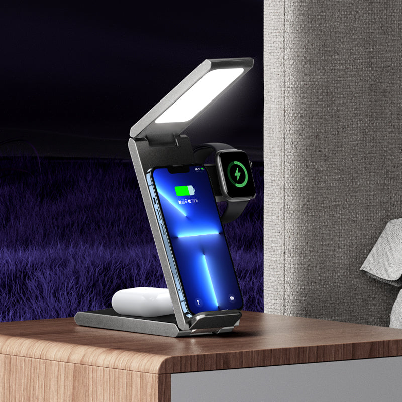 15W 3in1 Folding Wireless Charging Stand With Table Lamp