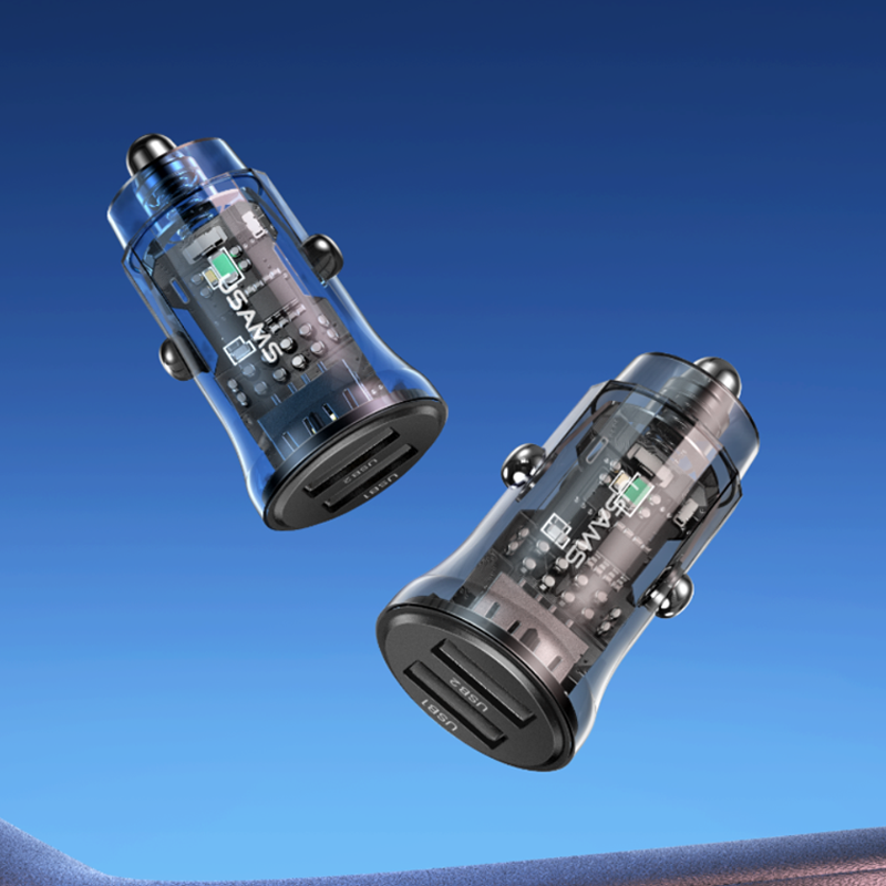 15W Transparent Dual USB A+A Mini Car Black Charger