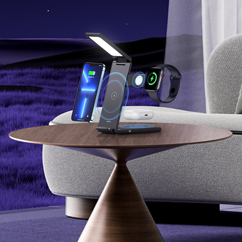 15W 3in1 Folding Wireless Charging Stand With Table Lamp
