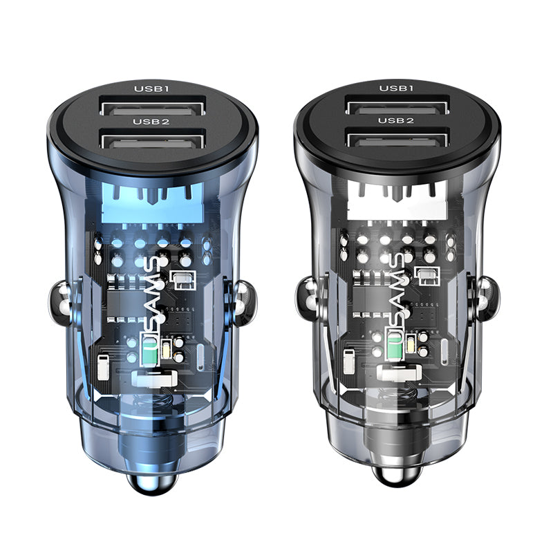 15W Transparent Dual USB A+A Mini Car Black Charger