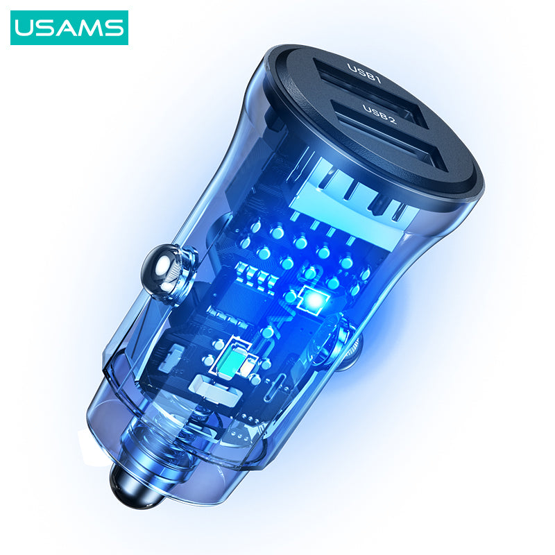 15W Transparent Dual USB A+A Mini Car Black Charger