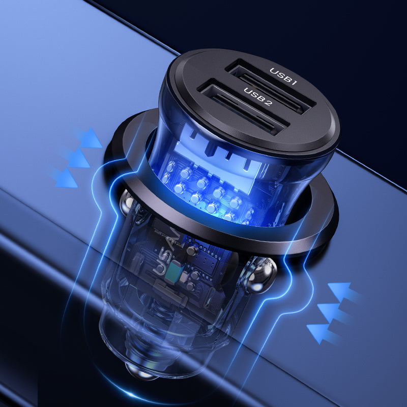 15W Transparent Dual USB A+A Mini Car Black Charger
