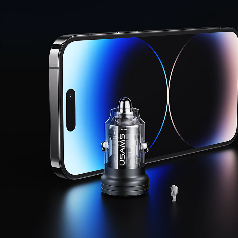 45W Aluminum Alloy Transparent A+C Mini Car Charger