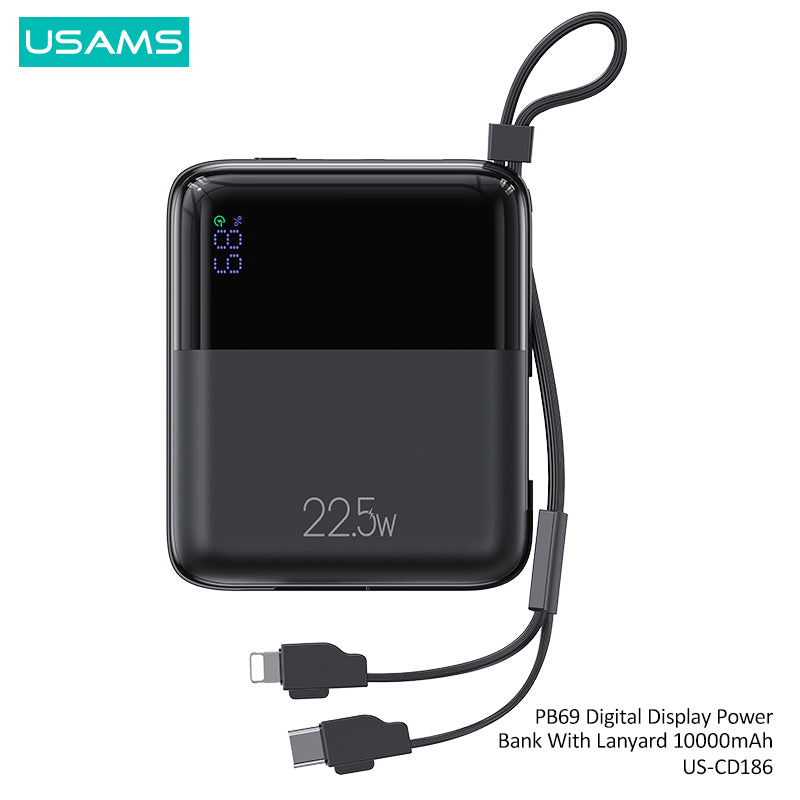 US-CD186 PB69 Digital Display Fast Charging Power Bank With Lanyard 10000mAh