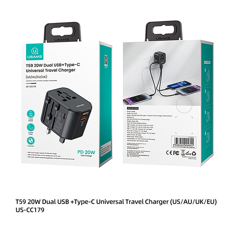 US-CC179 T59 20W Dual USB +Type-C Universal Travel Charger