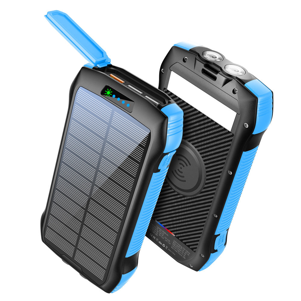 Solar Power Bank Waterproof 33500mAh Outdoor Flashlight PD Fast Charging Support Wireless