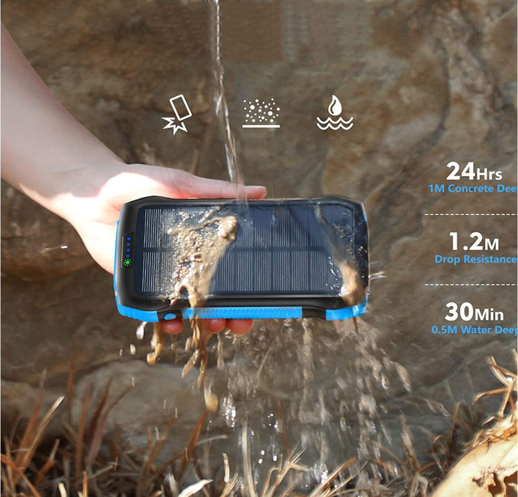 Solar Power Bank Waterproof 33500mAh Outdoor Flashlight PD Fast Charging Support Wireless