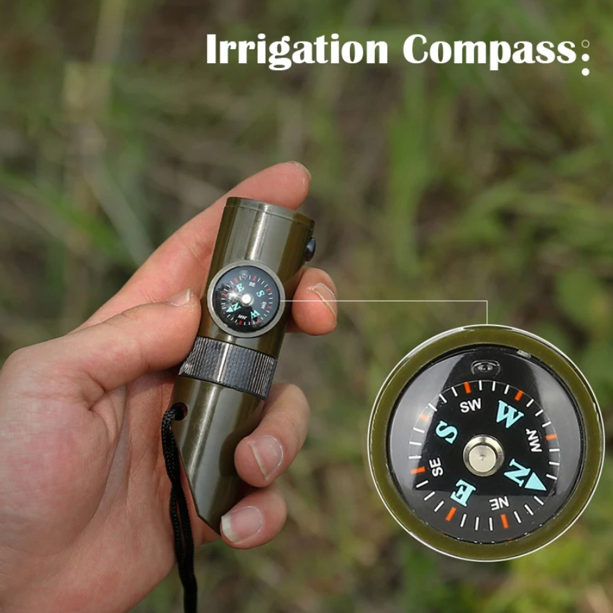 Outdoor Professional 7-in-1 Multifunctional Compass Thermometer Whistle