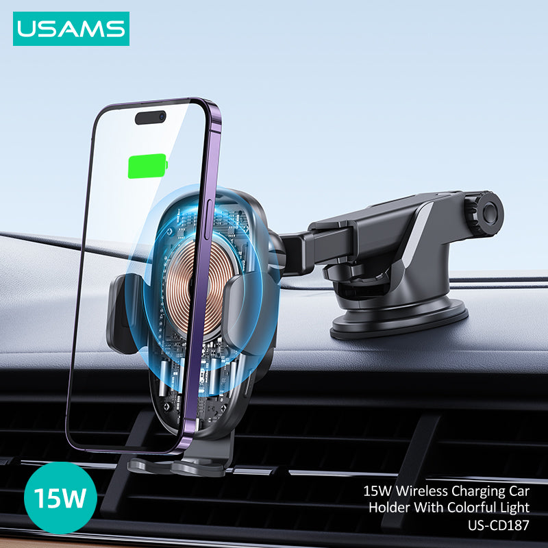 15W Wireless Charging Car Holder With Colorful Light