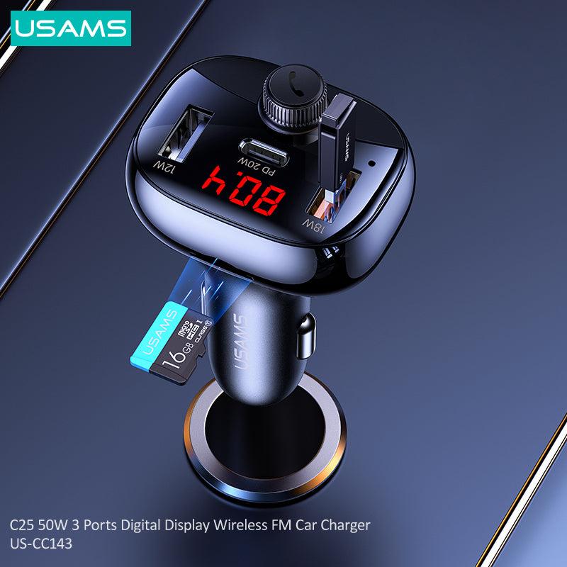 50W 2A+C 3 Ports Digital Display Wireless FM Car Charger