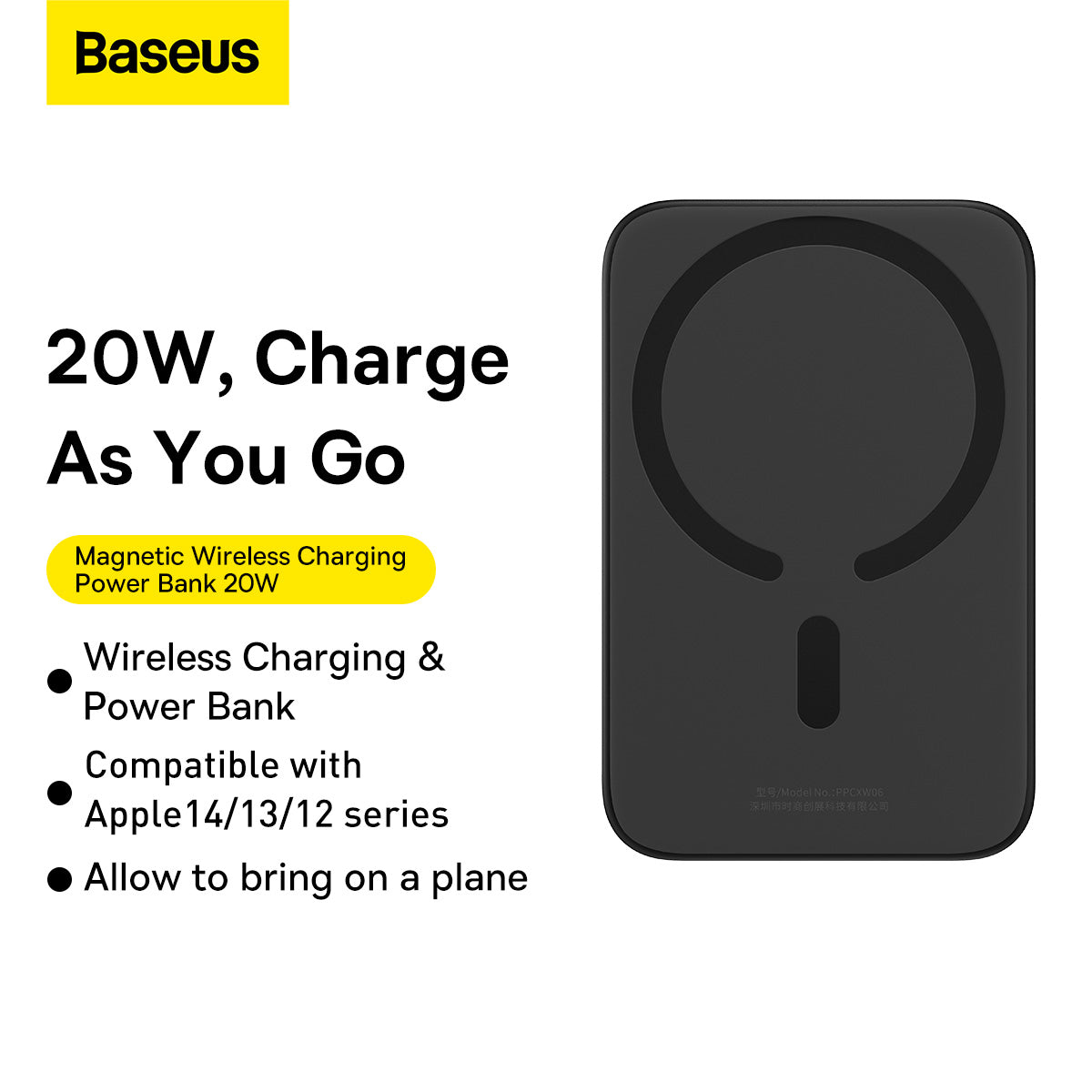 Magnetic Wireless Charging Power bank 6000mAh 20W (With fast charging Cable Type-C to Type-C 60W(20V/3A) 50cm