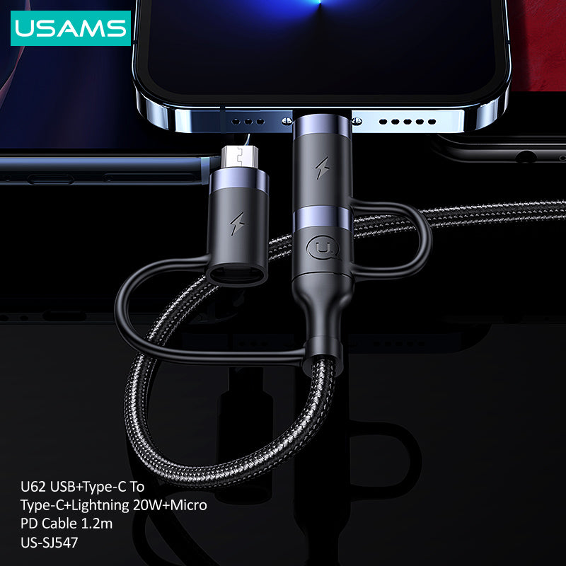 USB+Type-C To Type-C+Lightning+Micro PD Fast Charging & Data Cable 1.2m