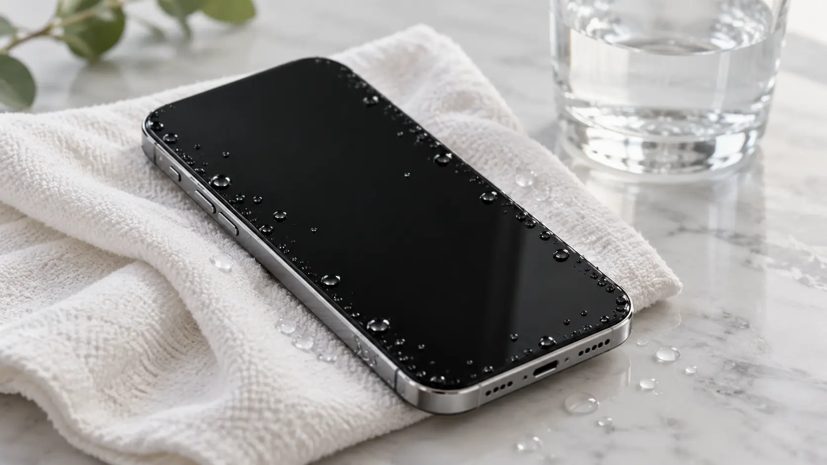 Wet smartphone placed on a cloth after liquid exposure